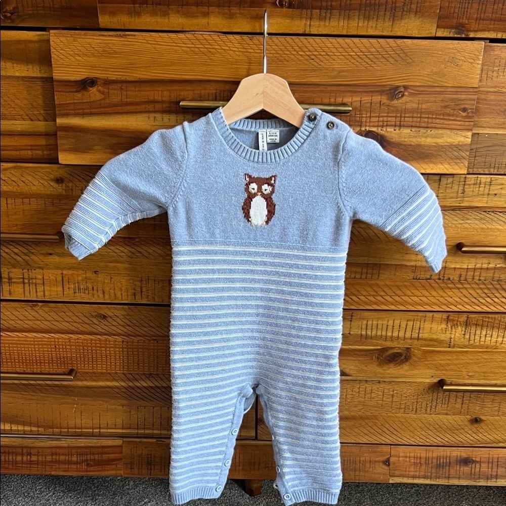 Janie and Jack Gray Owl Knit Footie